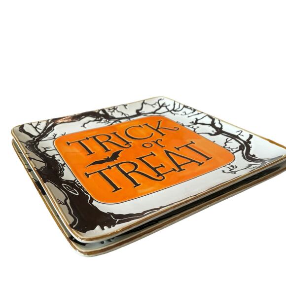 Eli+ Ana TRICK OR TREAT Plate Set of 2 Ceramic 8.75in Spooky Square New - Picture 13 of 13